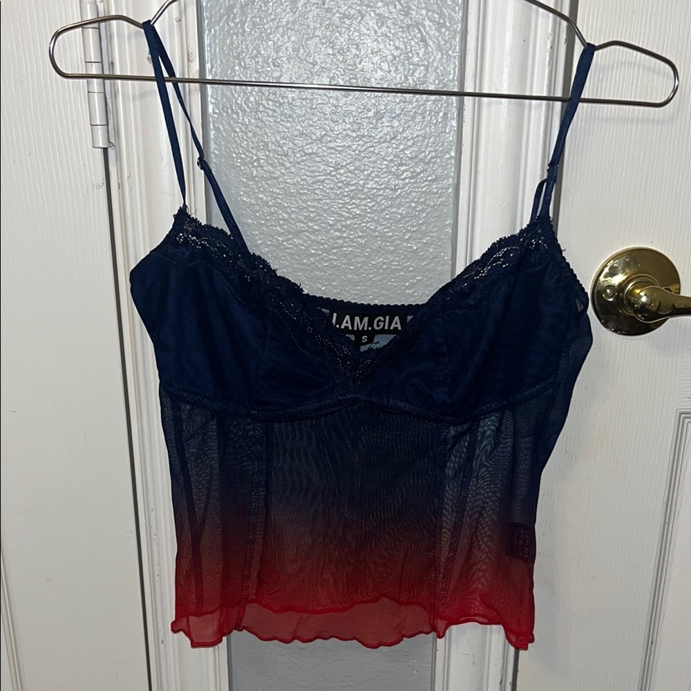 Navy and Red Lace Cami Top